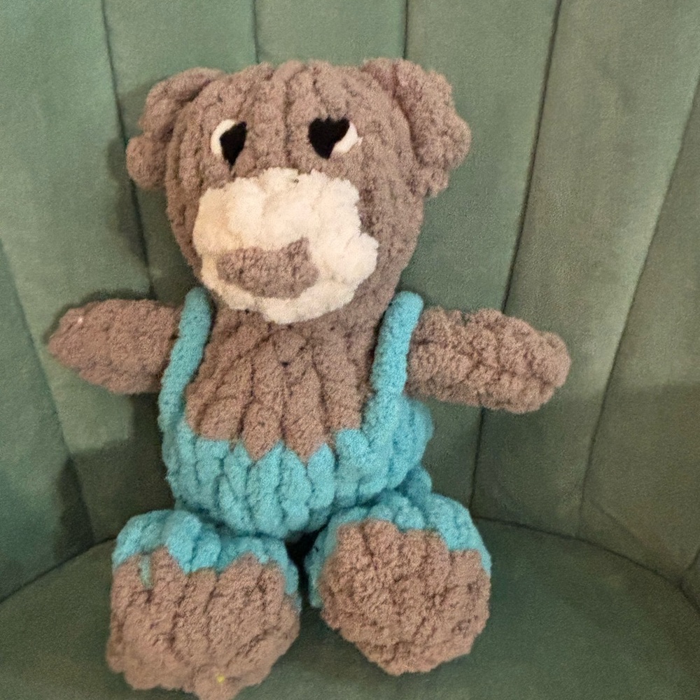 Plush Teddy Bear with Blue Overalls